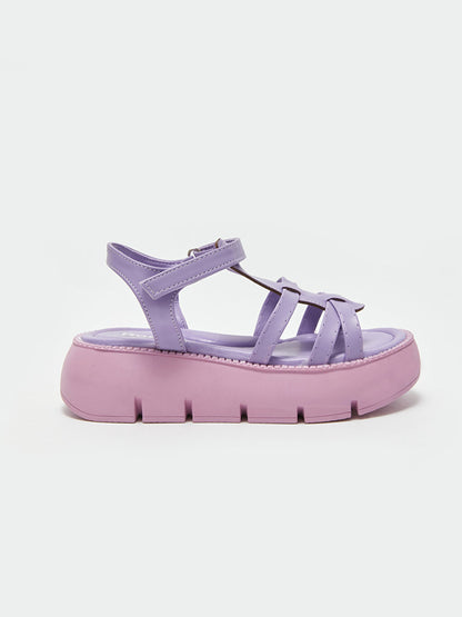 Leather Look Velcro Girls Sandals