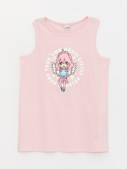 Crew Neck Printed Girl's Undershirt