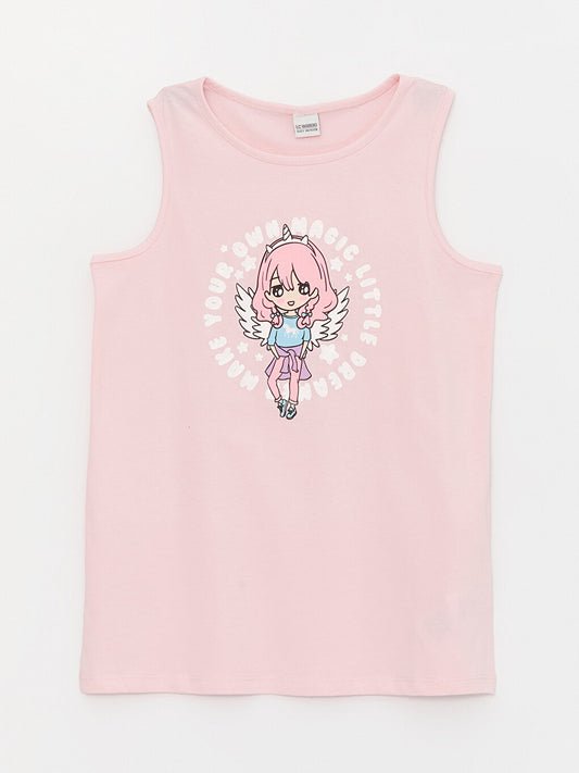 Crew Neck Printed Girl's Undershirt