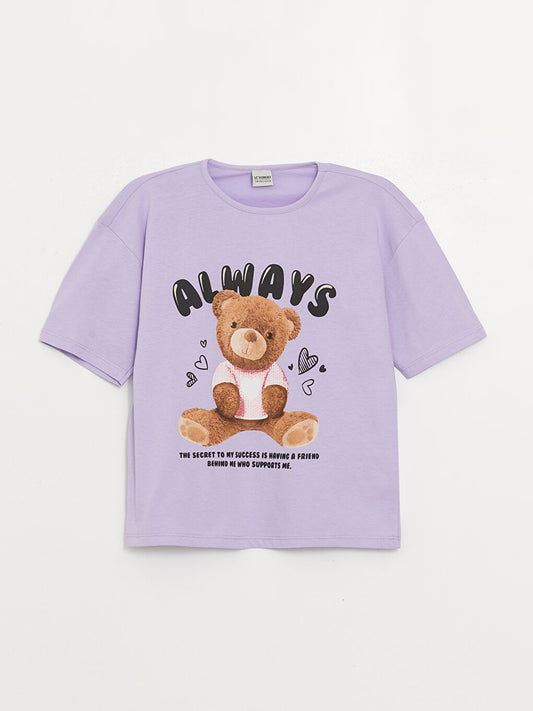 Crew Neck Printed Short Sleeve Girls' T-Shirt