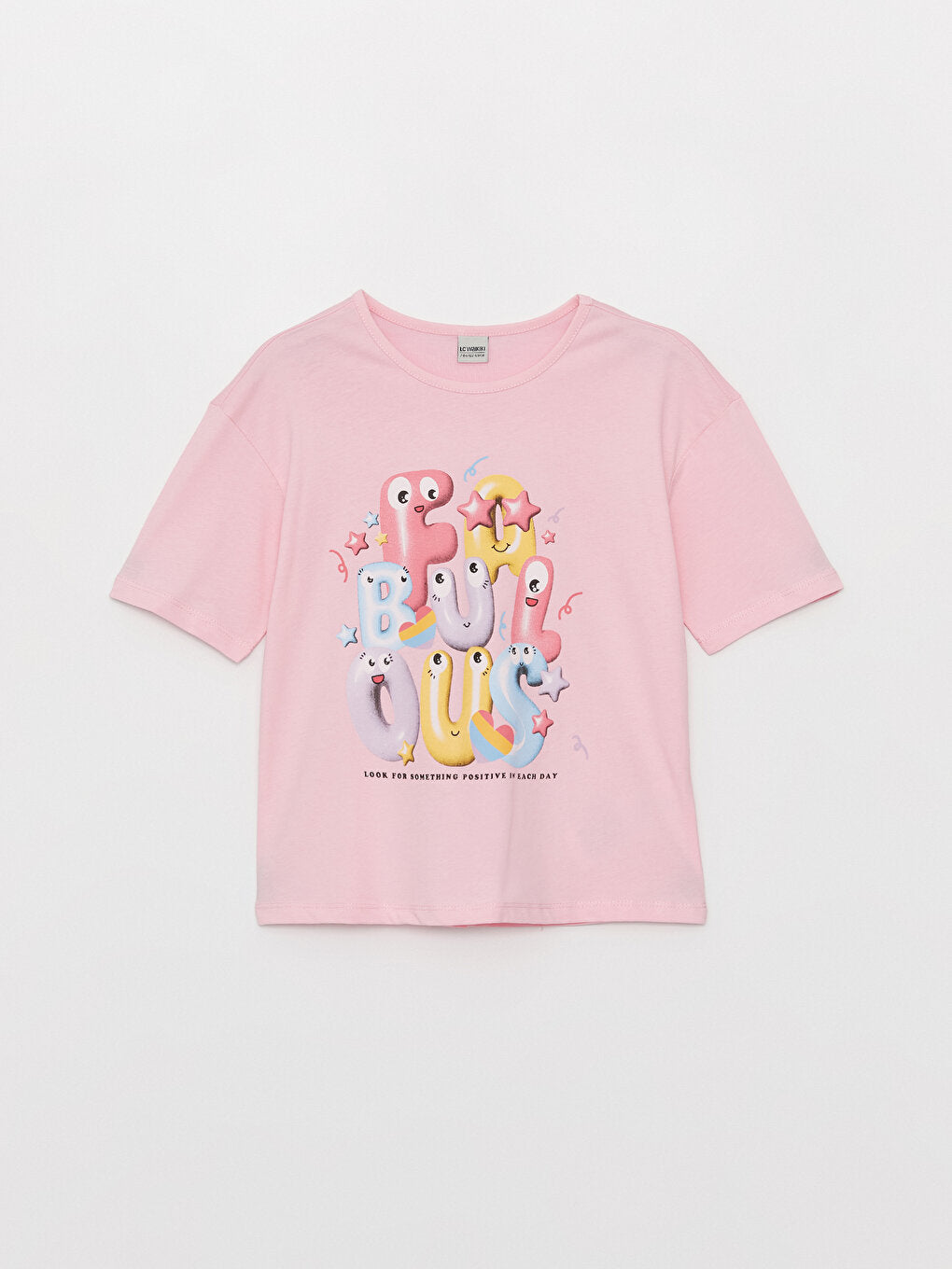 Crew Neck Printed Short Sleeve Girls' T-Shirt