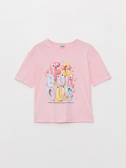 Crew Neck Printed Short Sleeve Girls' T-Shirt