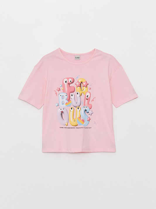 Crew Neck Printed Short Sleeve Girls' T-Shirt