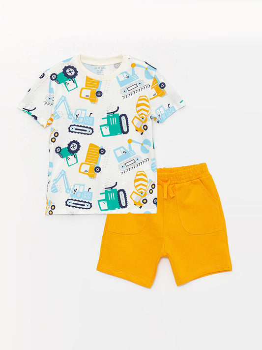 Crew Neck Short Sleeve Printed Baby Boy T-Shirt and Shorts 2-Piece Set