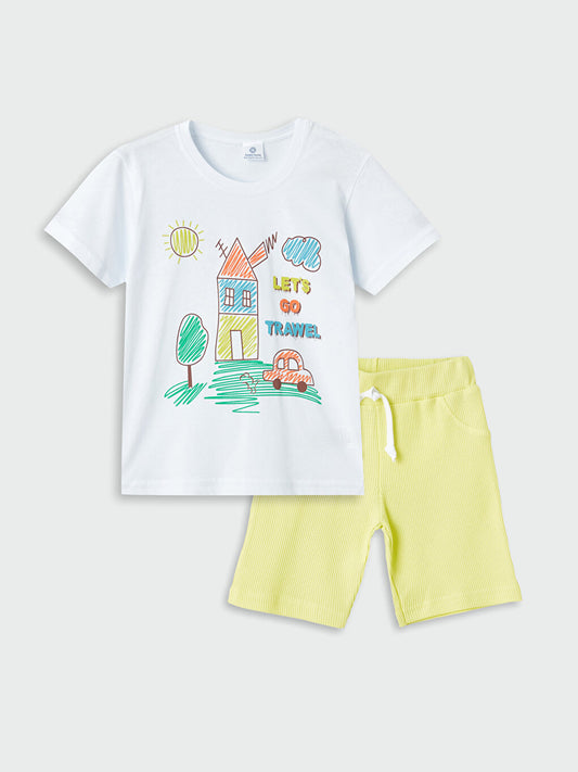 Crew Neck Printed Baby Boy T-Shirt and Shorts 2-Piece Set