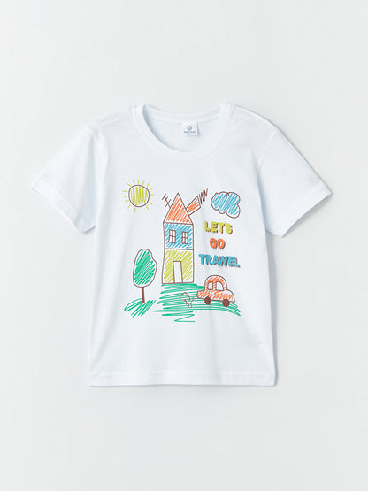 Crew Neck Printed Baby Boy T-Shirt and Shorts 2-Piece Set