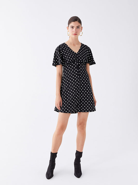 V-Neck Polka Dot Short Sleeve Women's Dress