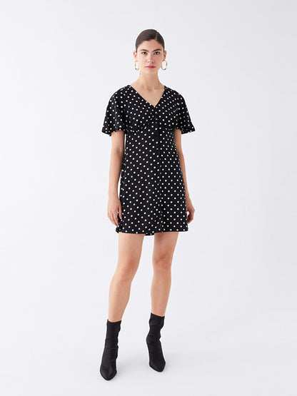 V-Neck Polka Dot Short Sleeve Women's Dress