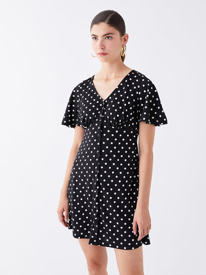 V-Neck Polka Dot Short Sleeve Women's Dress