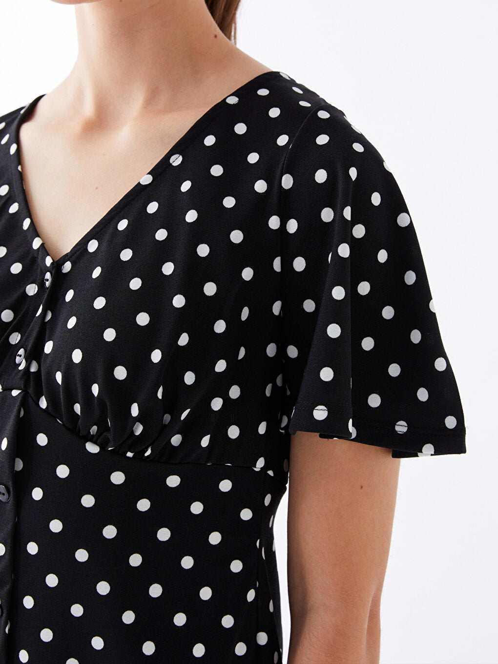 V-Neck Polka Dot Short Sleeve Women's Dress