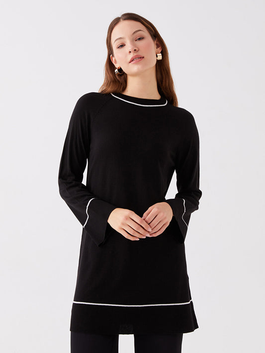 Crew Neck Plain Long Sleeve Women's Knitwear Tunic