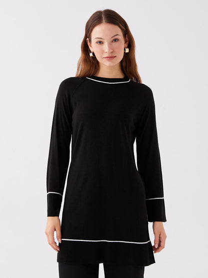 Crew Neck Plain Long Sleeve Women's Knitwear Tunic