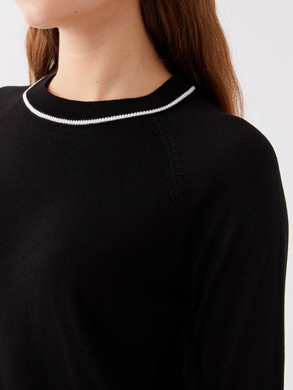 Crew Neck Plain Long Sleeve Women's Knitwear Tunic