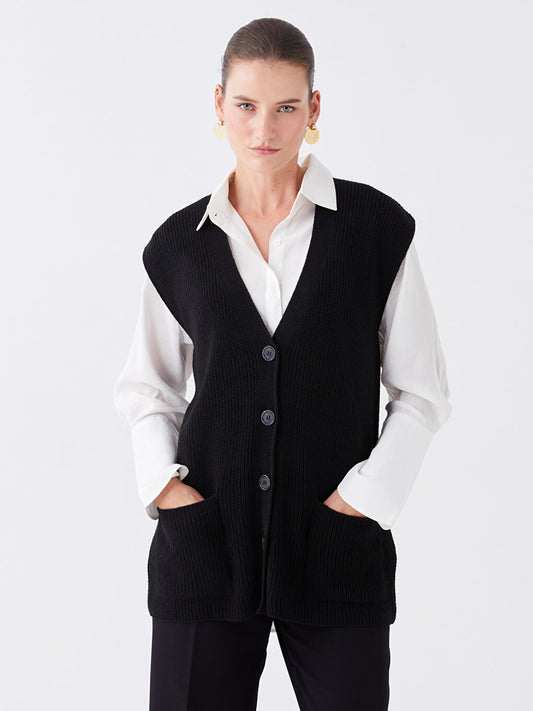 Women's V-Neck Plain Knitwear Vest