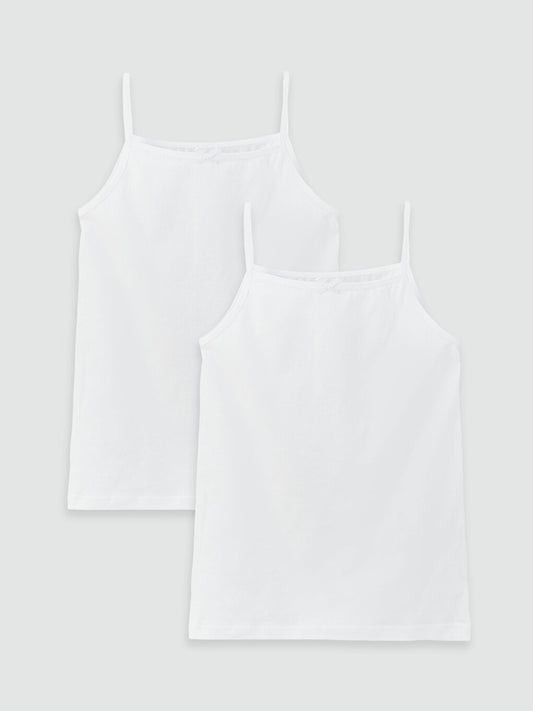 Square Neck Basic Strappy Girls Undershirt 2-pack