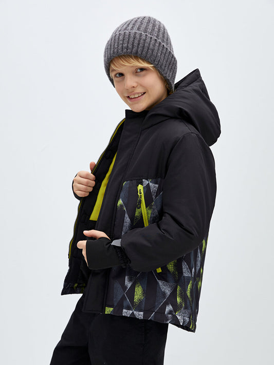 Hooded Patterned Boy's Puffer Coat