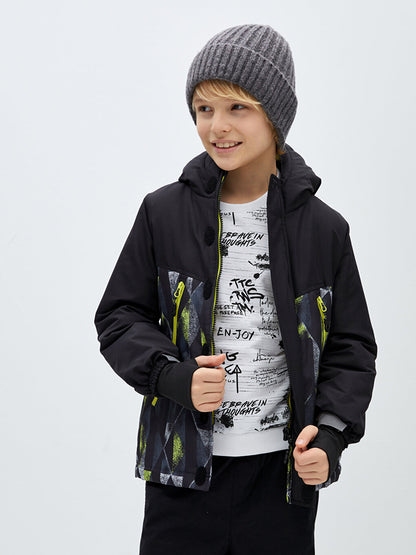 Hooded Patterned Boy's Puffer Coat