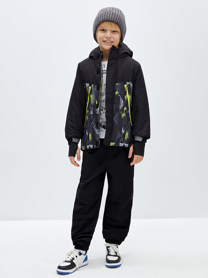 Hooded Patterned Boy's Puffer Coat