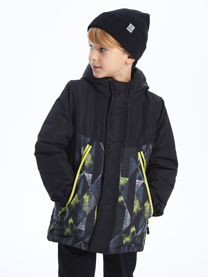 Hooded Patterned Boy's Puffer Coat