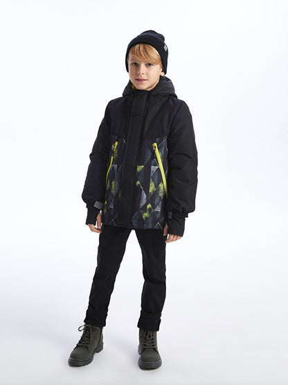 Hooded Patterned Boy's Puffer Coat