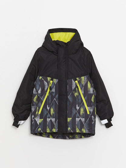 Hooded Patterned Boy's Puffer Coat