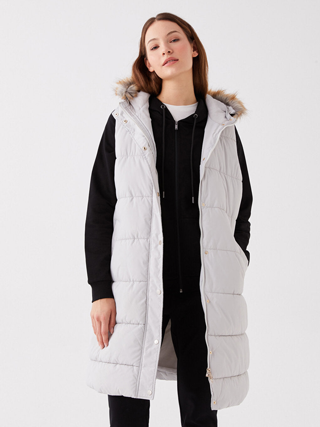 Women's Hooded Plain Puffer Vest