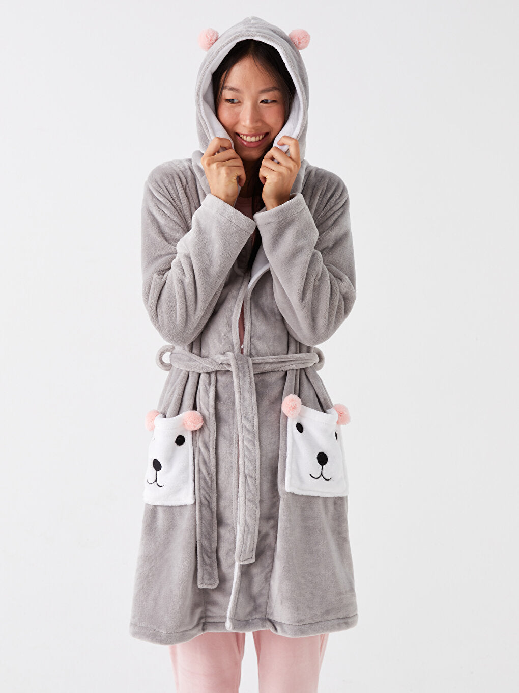 Hooded Plain Long Sleeve Women's Dressing Gown