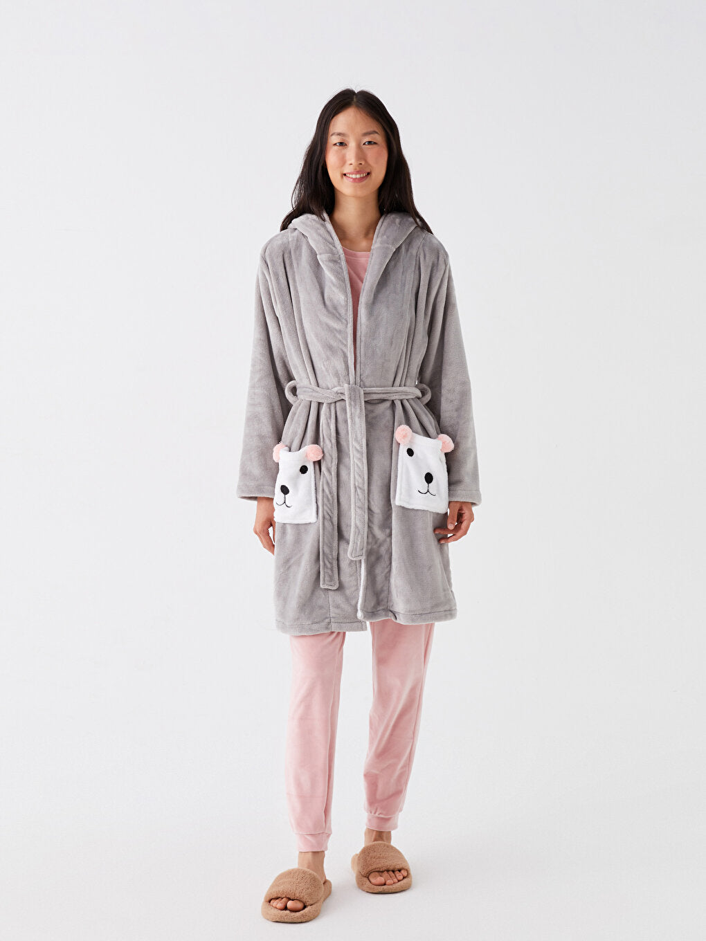 Hooded Plain Long Sleeve Women's Dressing Gown