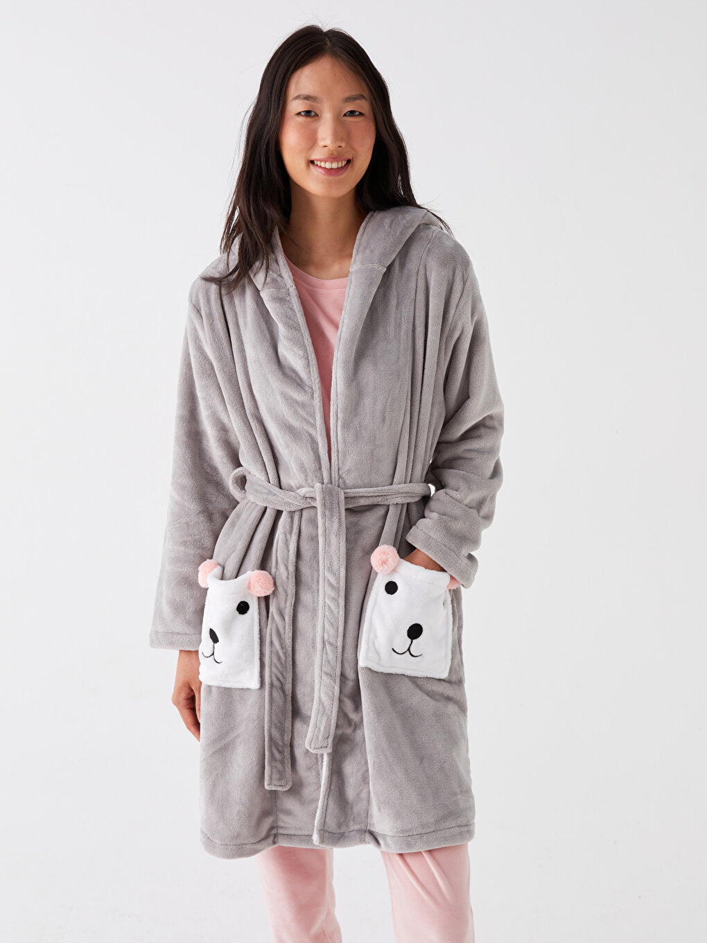 Hooded Plain Long Sleeve Women's Dressing Gown