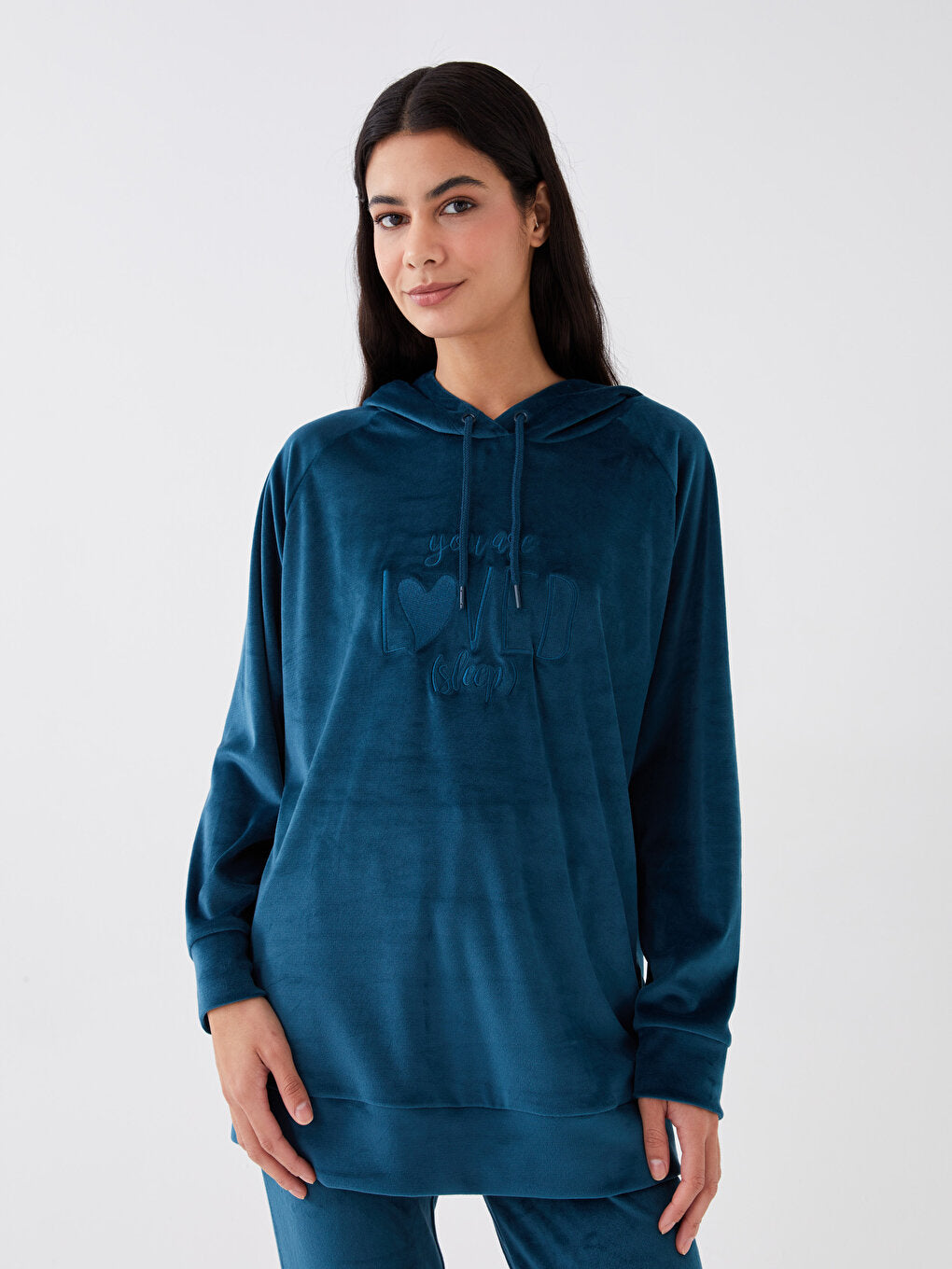 Hooded Embroidered Long Sleeve Velvet Women's Pajama Top