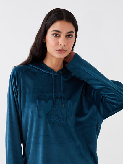 Hooded Embroidered Long Sleeve Velvet Women's Pajama Top