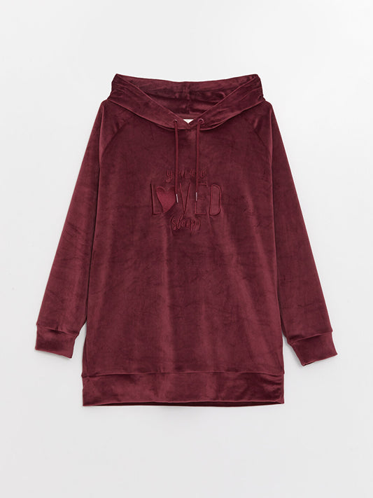 Hooded Embroidered Long Sleeve Velvet Women's Pajama Top