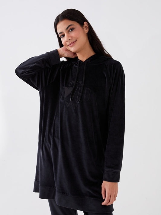 Hooded Embroidered Long Sleeve Velvet Women's Pajama Top