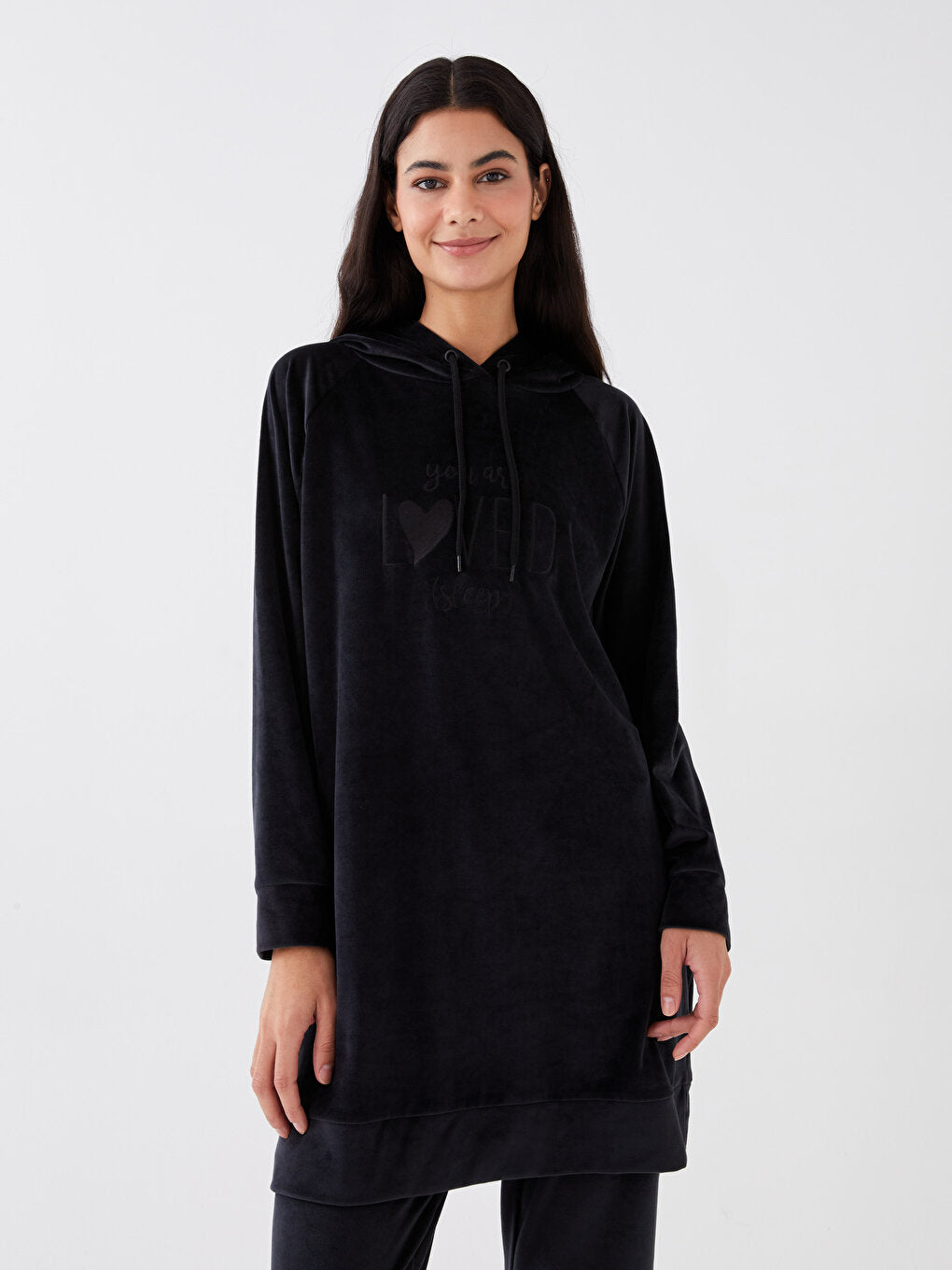 Hooded Embroidered Long Sleeve Velvet Women's Pajama Top