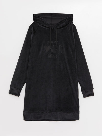 Hooded Embroidered Long Sleeve Velvet Women's Pajama Top