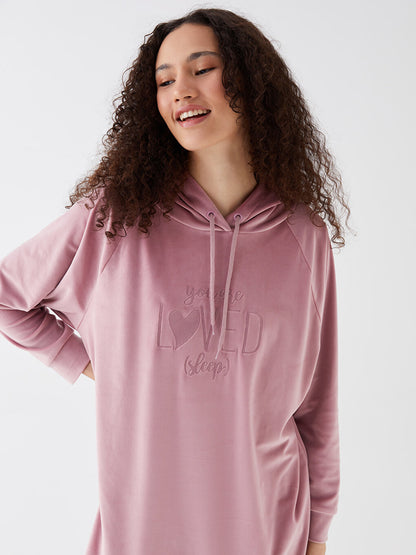 Hooded Embroidered Long Sleeve Velvet Women's Pajama Top