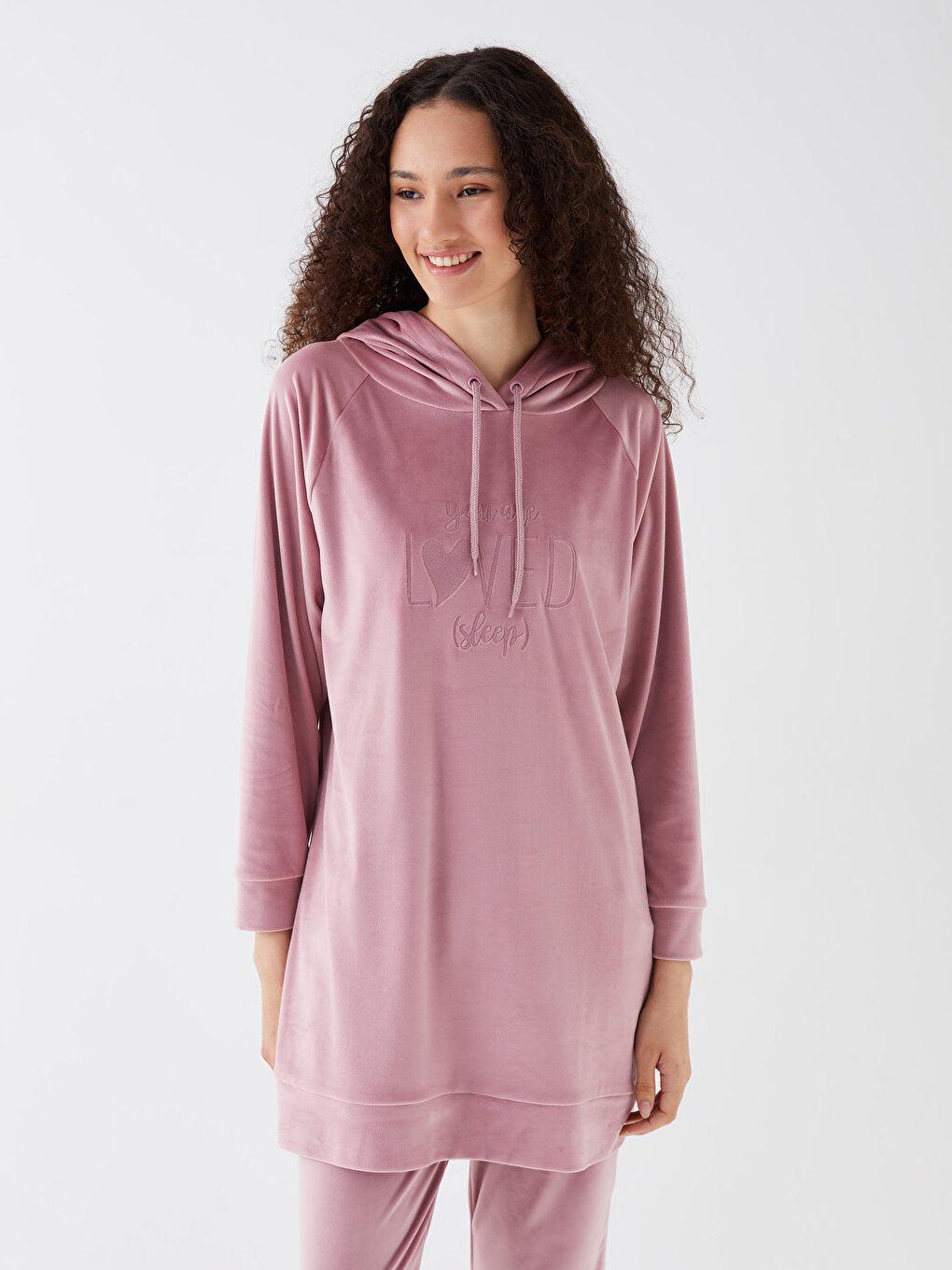 Hooded Embroidered Long Sleeve Velvet Women's Pajama Top