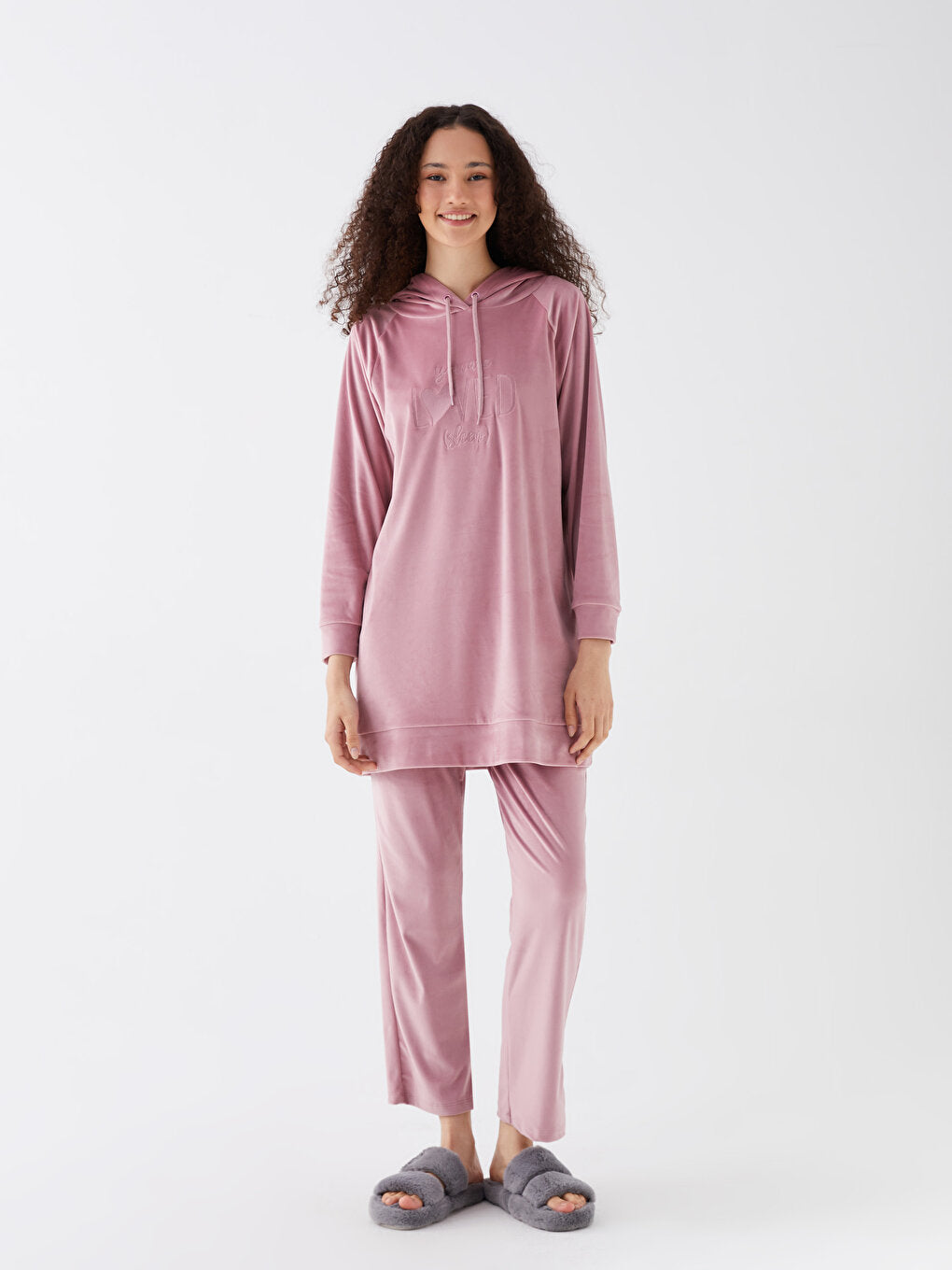 Hooded Embroidered Long Sleeve Velvet Women's Pajama Top