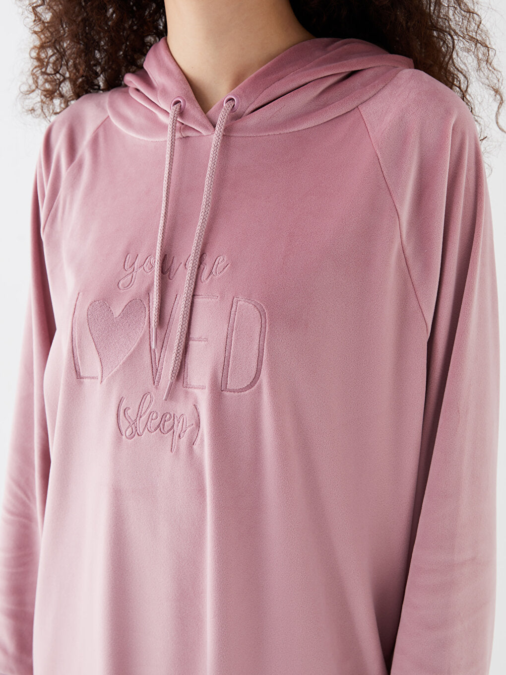 Hooded Embroidered Long Sleeve Velvet Women's Pajama Top