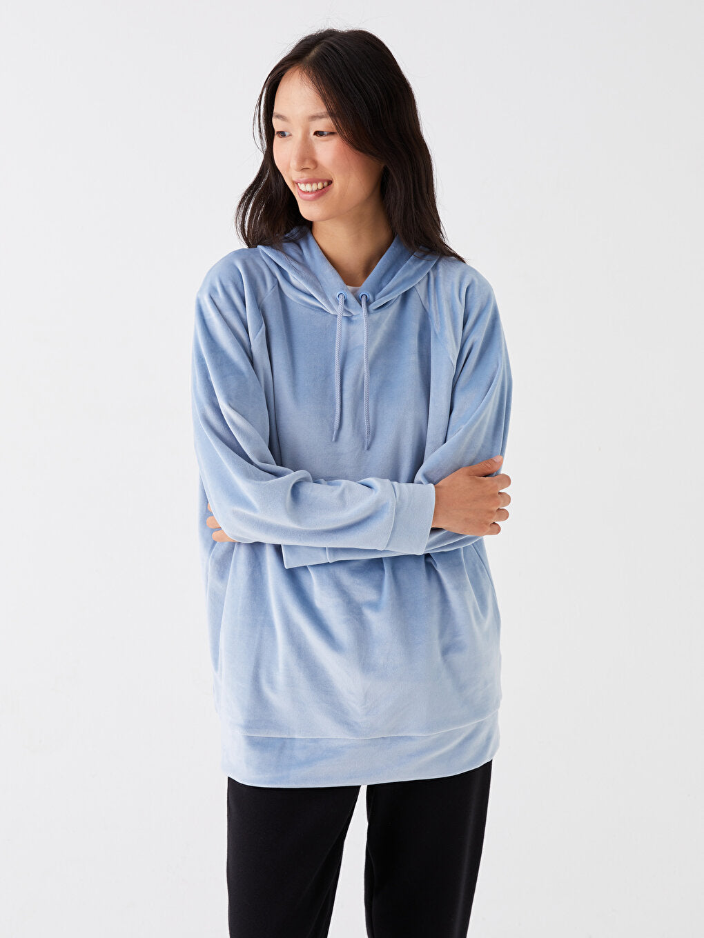 Hooded Plain Long Sleeve Velvet Women's Pajama Top