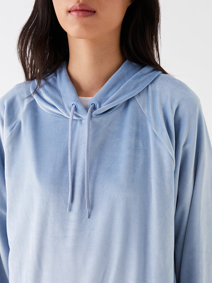 Hooded Plain Long Sleeve Velvet Women's Pajama Top