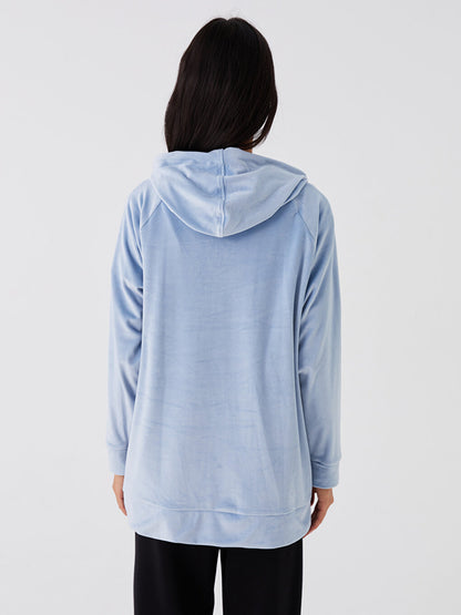 Hooded Plain Long Sleeve Velvet Women's Pajama Top