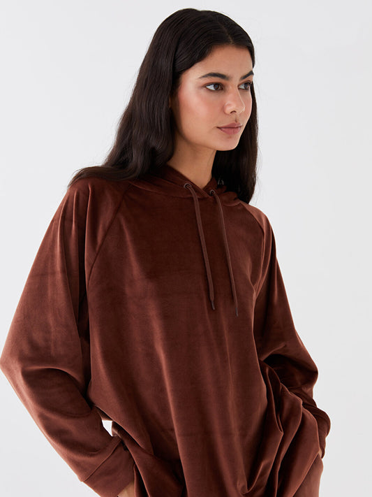 Hooded Plain Long Sleeve Velvet Women's Pajama Top