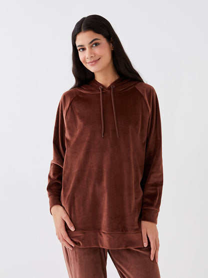 Hooded Plain Long Sleeve Velvet Women's Pajama Top