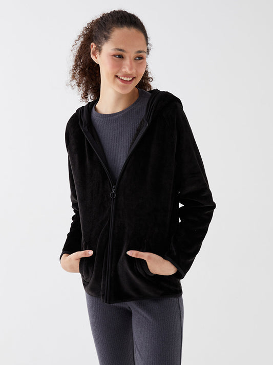 Hooded Plain Long Sleeve Women's Plush Pajama Top