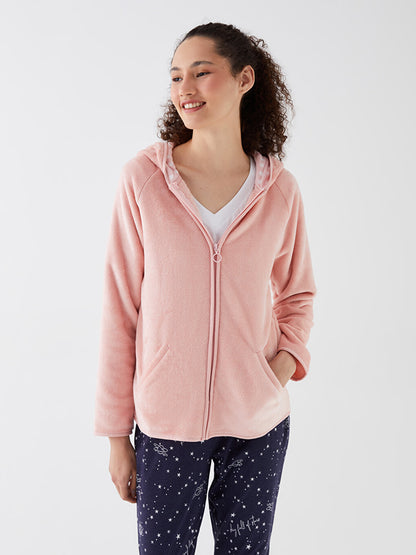 Hooded Plain Long Sleeve Women's Plush Pajama Top