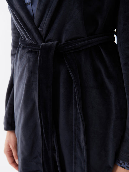 Shawl Collar Plain Long Sleeve Velvet Women's Dressing Gown