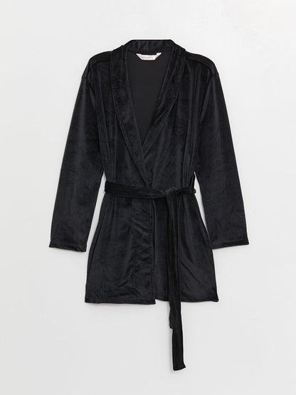 Shawl Collar Plain Long Sleeve Velvet Women's Dressing Gown