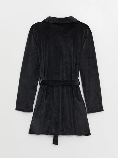 Shawl Collar Plain Long Sleeve Velvet Women's Dressing Gown