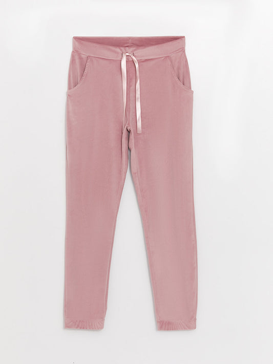 Plain Velvet Women's Jogger Pajama Bottom with Elastic Waist